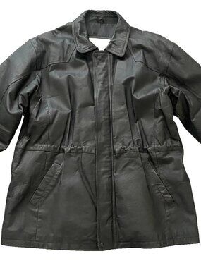 Vtg New Zealand Outback Black Leather Oversized Field Jacket